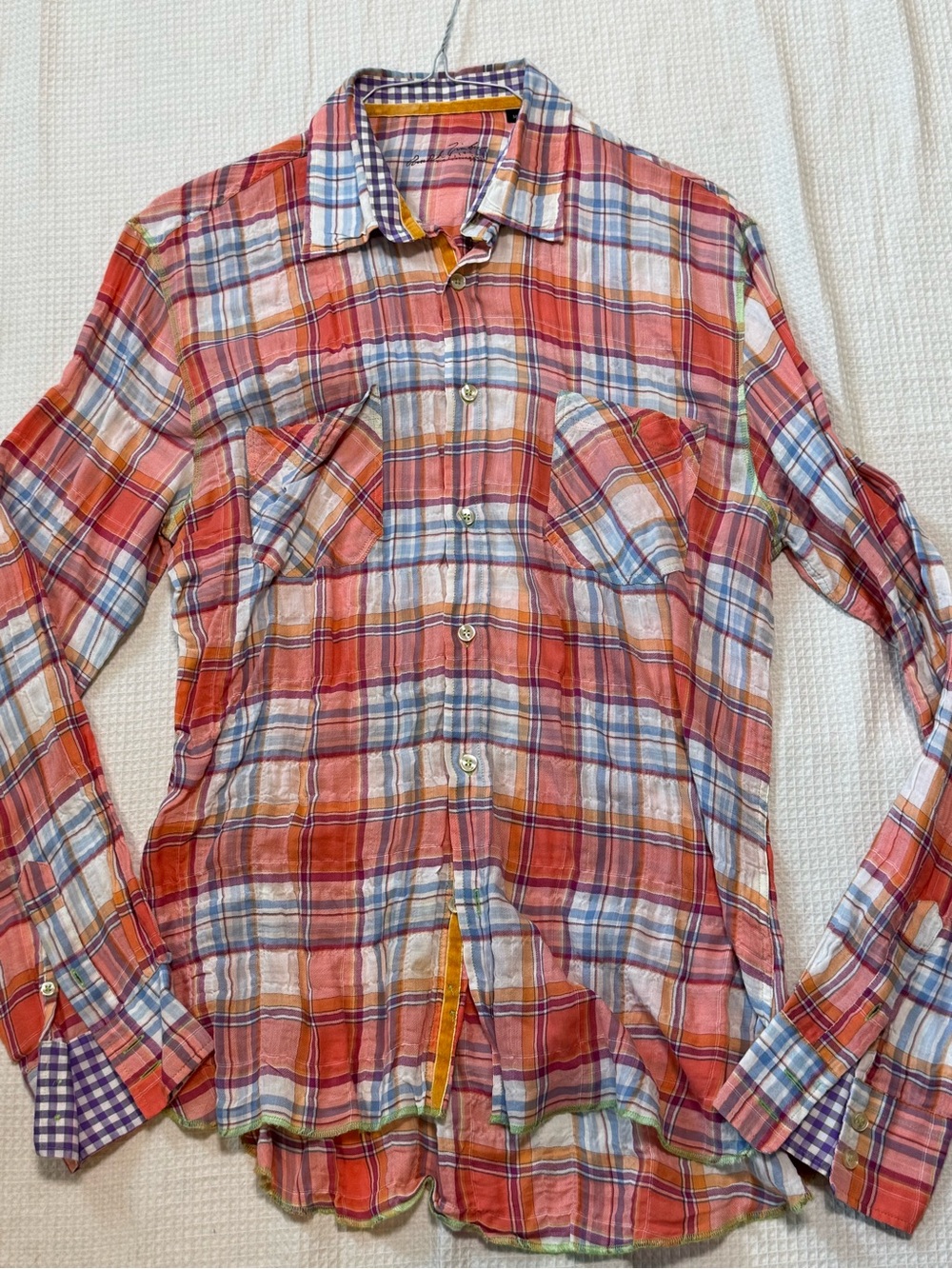 Arnold Zimberg Men's Orange Plaid Button-Down Shirt